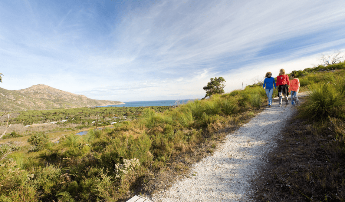 Group of people walking on path at Wilsons Promontory National Park